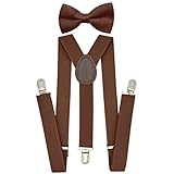 trilece 子供 キッズ 男の子 女の子 サスペンダー 蝶ネクタイ セット 調節可能 Yバック 幼児 赤ちゃん 幼児 サスペンダー ボウタイ, ブラウン, 5 Months to 6 Years