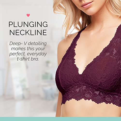 Mia Lace Bralette For Women, Unpadded And Unlined Wireless Bra, Perfect Racerback Everyday Lingerie (X-Small, Burgundy) #TOP2