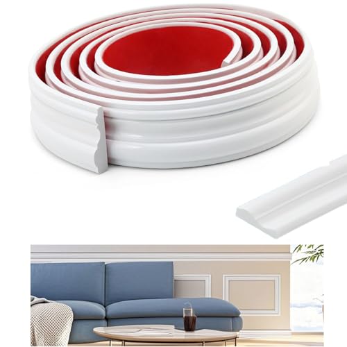 Zierleisten Selbstklebend, Wandleisten Selbstklebend, Stuckleisten Selbstklebend, Wandleisten, Stuckleisten Wand, Styroporleisten für Spiegelrahmen, Schränke & Wohnraumgestaltung Weiß 5.5m x 4cm