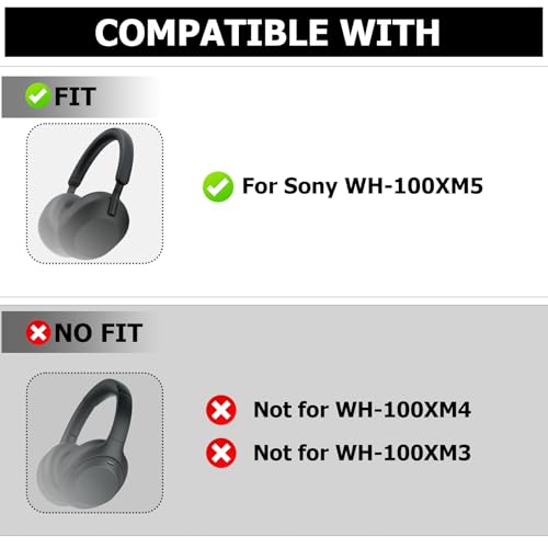 Fundas de silicona resistentes al sudor para almohadillas Sony WH-1000XM5 - Cubiertas lavables para almohadillas de auriculares inalámbricos Sony WH-1000XM5 (Negro) miniatura 2