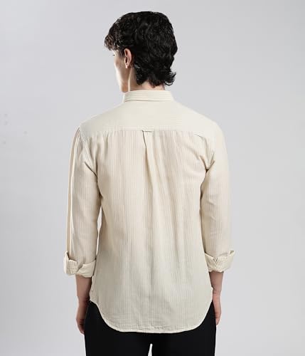Image of TURMS Men's Casual Striped Linen Shirt | Water Repellent | Anti Stain Anti Odor | Kansas Linen | Concealed Button Down Collar | Full Sleeves