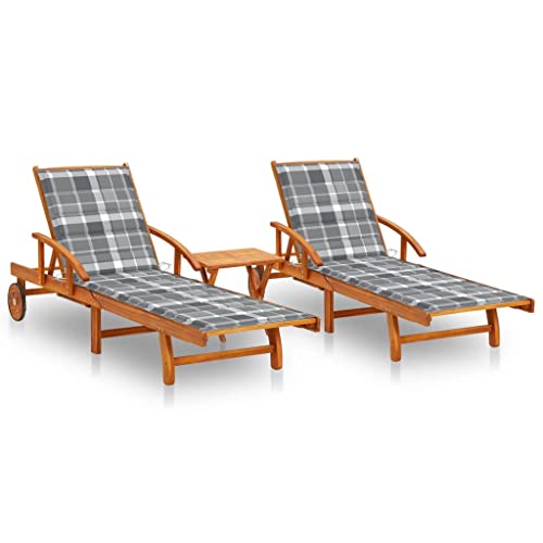 JHQHSM Hamacas de madera maciza de acacia, 2 unidades, con mesa y cojines, muebles de jardín resistentes a la intemperie, plegables, con respaldo ajustable y ruedas de transporte para terraza, zona de