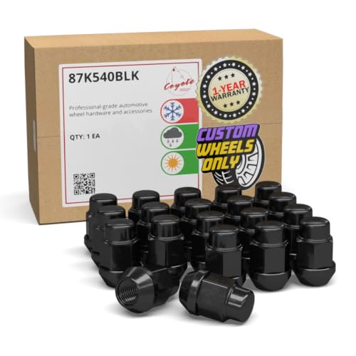 Image of Wheel Accessories Parts 20 Pcs 7 /16 inch-20 Thread Bulge Acorn 35mm 1.38 inch Long Lug Nuts Black Chrome 3 /4 inch 19mm Hex Fits Many Classic Chevrolet, Buick, GMC, Pontiac Vehicles
