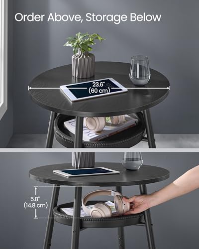 Image of VASAGLE EKHO Collection - Bar Table with Storage, Round High Pub Table, Synthetic Leather with Stitching, Mid-Century Modern, Kitchen Home Bar, Living Room, Easy Assembly, Ebony Black and Ink Black
