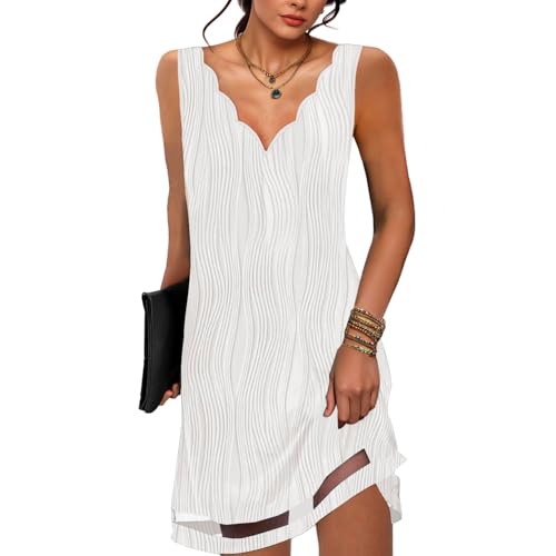 ETCYY NEW Summer Dresses for Women 2025 Seashell Edge V Neck Sleeveless Sundresses Beach Cover Ups Tank Dress with Pockets