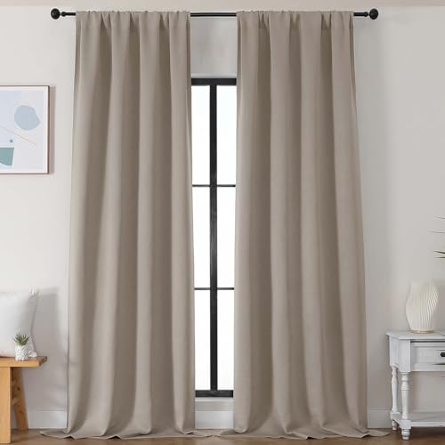 Image of Simplebrand Stone Blackout Curtains for Bedroom 102 Inches Long 2 Panels, Solid Thermal Insulated, Energy Saving Living Room Window Treatment Curtains Blackout Drapes, W50 x L102 Inch, Stone