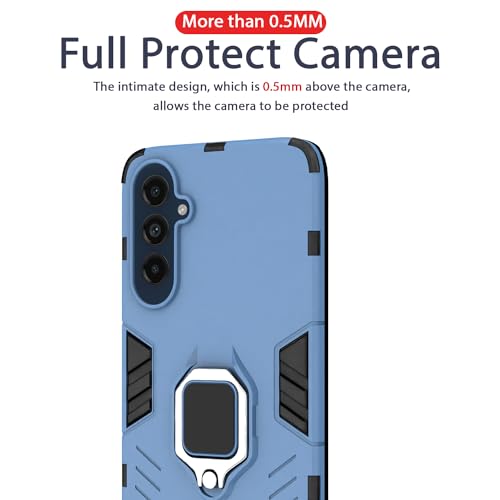Image of Pikkme Back Cover | D5 Tough Armor Bumper | 360 Protection Case | Ring Holder Stand Case for Samsung Galaxy M55 5G / M55s 5G / F55 5G (Blue)