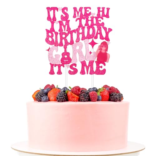 Decoración para tarta de cumpleaños con purpurina, decoración de pastel rosa para decoración de tartas de fiesta de cantante para niñas, suministros de fiesta de cumpleaños