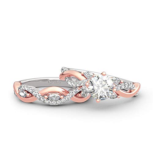 Jeulia Twist Two Tone Round Cut Sterling Silver Ring Set Cubic Zirconia CZ Eternity Engagement Anniversary Wedding Band Ring Set with Jewelry Gift Box for Her3