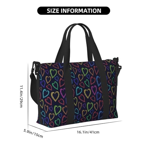 Laptop Tote Bag for Women Work - Colored Heart Gym Bag for Women Men, Personal Item Crossbody Travel Bags Carry On, Overnight Weekender Bags for Women Travel2