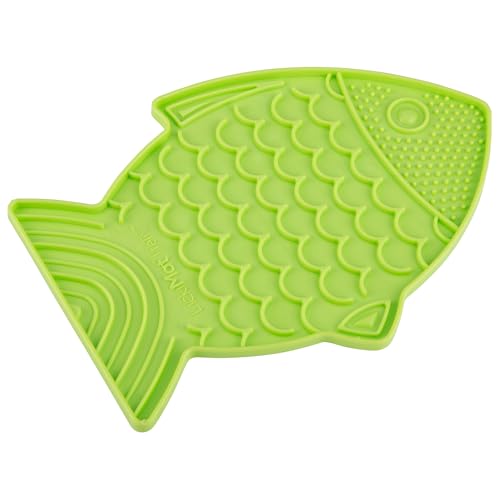 LickiMat Felix, Fish-Shaped Cat Slow Feeders Lick Mat, Boredom Anxiety Reducer; Perfect for Food, Treats, Yogurt, or Peanut Butter. Fun Alternative to a Slow Feed Cat Bowl or Dish, Green