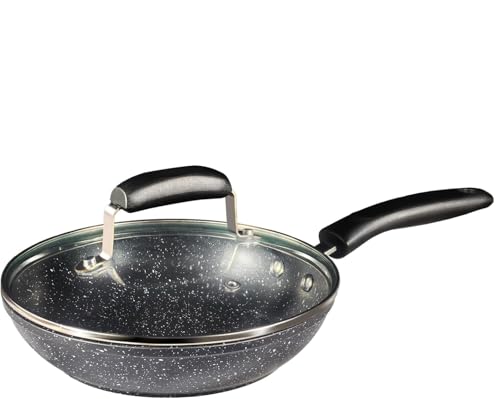 ml MassAri Limited Non Stick Frying Pan with Lid Black Granite Marble Coated Soft Grip Handle Dishwasher Safe Suitable for All Stoves (26CM Granite Pan with Lid)