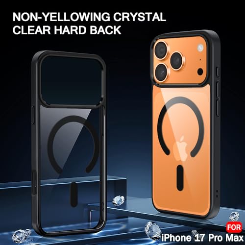 Image of TheGiftKart Ultra-HybridShockproof Back Cover Case for iPhone 17 Pro Max Compatible with MagSafe | Crystal Clear Hard Back Cover for iPhone 17 Pro Max (PC & TPU, Transparent Clear Back, Black Sides)