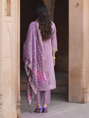 Image of VredeVogel Kurta Set with Dupatta | Viscose Rayon Embroidered Kurta Set for Women | Women's Ethnic Casual Kurti Set |Kurta Pant Festive Suit