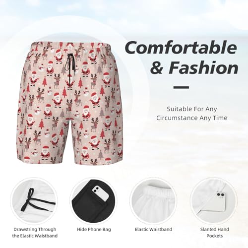 Men's Cute Christmas Holidays Print Quick-Dry Mesh Swim Trunks Stretch Lining Beach Shorts Surfing Summer Vacations Black4