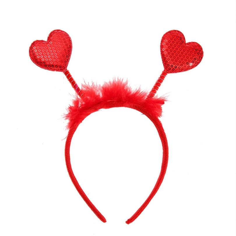 WLngtv Heart Headband Red Sequin Love-shaped Head Valentine's Day Headband Hair Accessories Dress Accessories for Valentine Party Props Hats and Caps, Red Sequin Love Design, Party Hair Accessories