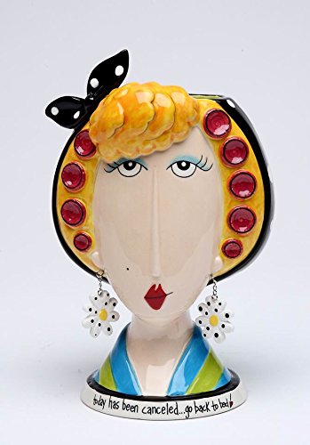 Fine Ceramic "Today Has Been Cancelled, Go Back To Bed" Perm Hair Rollers Lady Makeup Brushes Holder Vase, 6 1/2" H (Makeup Brushes NOT Included!)
