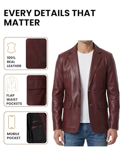 Image of Decrum Lambskin Leather Blazer for Men - Genuine Leather Sport Coat for Formal & Business Casual