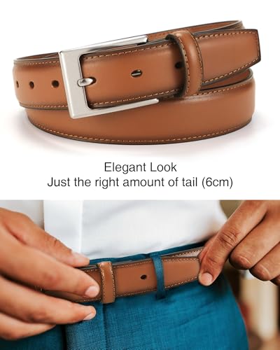 Image of Chaoren Leather Ratchet Belt 2 Pack Dress with Click Sliding Buckle 1 3 /8 inch in Gift Set Box - Adjustable Trim to Fit