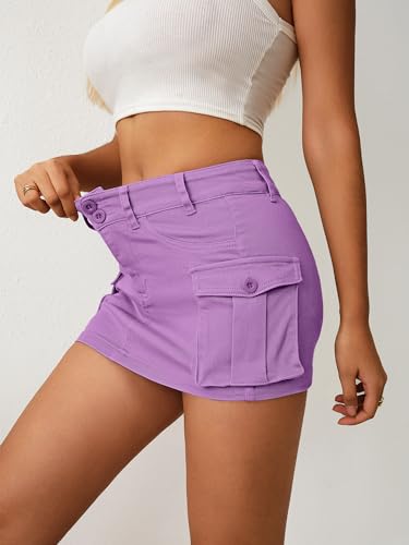 Image of ELLEVEN Low Rise Denim Mini Skirt for Women High Stretch Jean Skirts