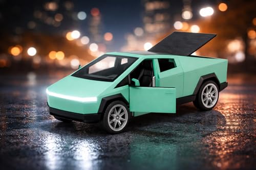 Image of Tesla Cybertruck Die-Cast Toy Car 1:36 Scale, Metal Alloy Model with Lights & Sound | Pull Back Action Car |Openable Doors & Hood | Realistic Mini Truck for Kids Boys Gift & Collectors