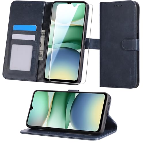 BUTISHIYU Funda para Xiaomi Redmi A5 4G + Vidrio Templado, [Cierre Magnético], [Ranura Tarjeta], [Función Soporte] Carcasa Cartera de PU Cuero Multifunción Flip Case - Azul