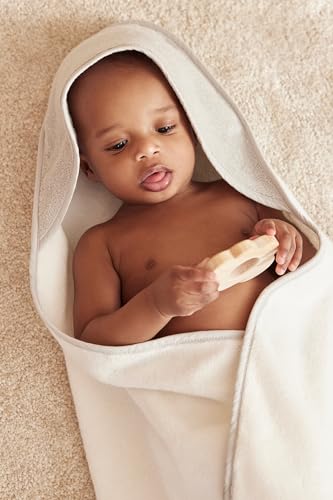 Image of MORI Baby Hooded Bath Towel in White and Grey for Infants - Unisex Soft Sheet - Cloth for Boys and Girls - 30 x 30 inch