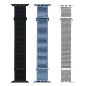 Kit 3 Pulseiras Esportiva de Nylon Estilo Loop Cores Vivas para Watch Series 7 8 9 e Ultra Ultra 2 (38/40 / 41mm, Preto/Azul/Branco)