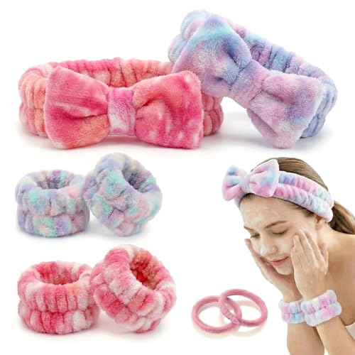 8 Pcs Spa Headband and Wristbands Set for Washing Face Soft Face Wash Headbands Wrist Bands for Women with Scrunchies Absorbent Wrist Towels Makeup Hairband for Skincare Yoga and Teen Girls Gifts