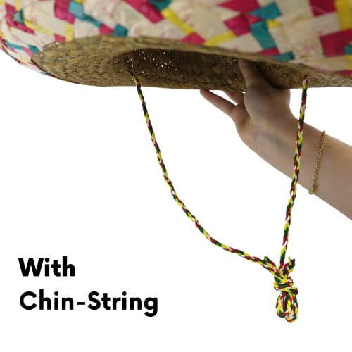 4E's Novelty 4 Pack Bulk Sombrero Hat Made Of Straw With Colorful Serape Trim And Chin Strap, Perfect Cinco De Mayo Hats For Adults Or A Giant Sombrero Hat Look Suits In mexico Sombreros For Party