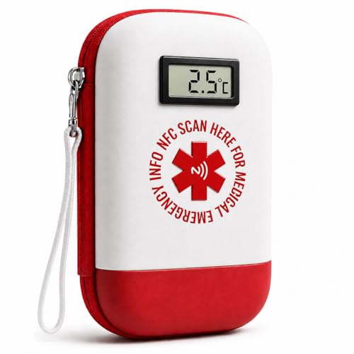 Insulin Cooler Travel Case w/NFC ID Celsius Temp Display & 2 Ice Packs