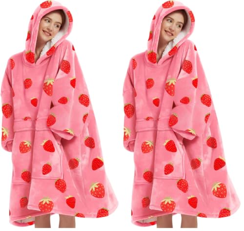 Image of KFUBUO Wearable Blanket Hoodie for Adults With Pocket Strawberry Hoodie (Pack of 2)