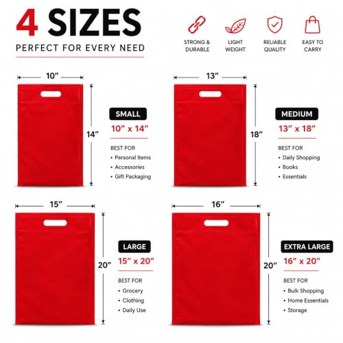 Image of V4L D-Cut Cloth Carry, Handle, Shopping, Daily Use, Gift (PACK OF 50) (RED, 10X14)