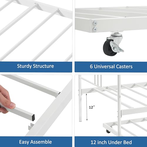 Image of Garvee Twin Daybed with Trundle, Sturdy Metal Day Bed with Arched Headboard and Steel Slat Support, Pullout Trundle with 6 Casters, Sofa Bed for Living Room Bedroom and Guest Room, White | Pullout Trundle, Six Smooth Casters, Space-Saving Design, Extra Sleeping Space, Easy Assembly, White