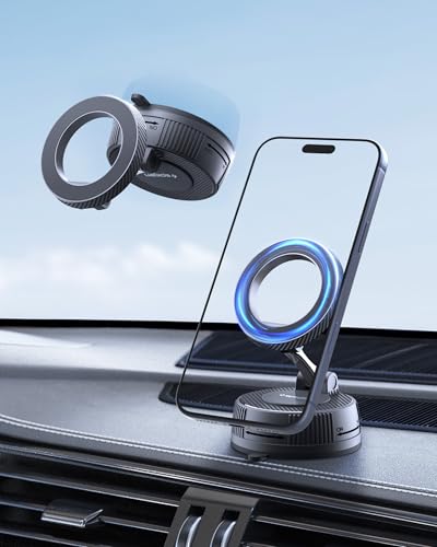 Spigen VacuumLock Magnetic Magsafe Car Mount, Car Phone Mount with 360° Rotation, Strong Magnetic Hold for iPhone 17 16 15 14 13 12 PixelSnap Pixel 10 Pro XL Fold - Dashboard