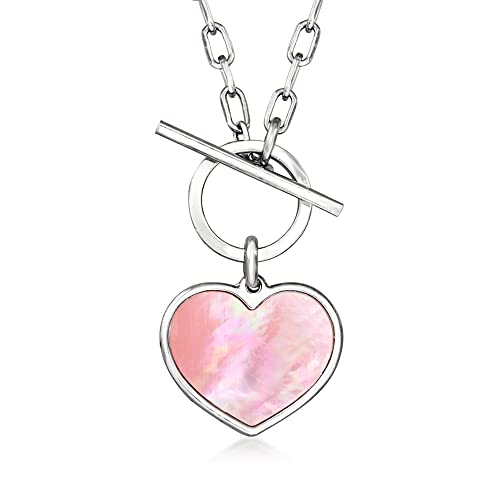 Ross-Simons Italian Pink Mother-Of-Pearl Heart Toggle Necklace in Sterling Silver