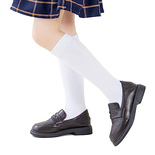 Marchare Girls Knee High Socks Kids Boys School Uniform Seamless Cotton Socks Stockings White Black Grey 3/6 Pack