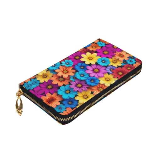 Women's Long Cash Wallet, PU Leather Elegant Clutch Change Purses with Zipper, Travel, Gifts (colorful flowers Print)3