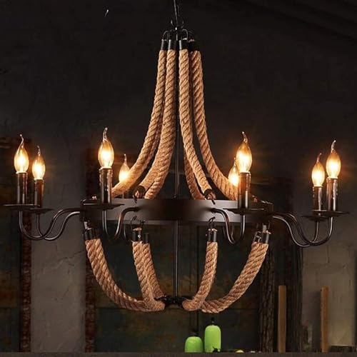 Suspension industrielle corde de chanvre pour grand éclairage table de ferme