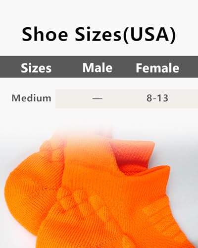 Mens Orange Ankle Socks 5 Pairs Athletic Running Socks Towel Bottom Shock Absorbing Breathable Low Cut Socks 8-134