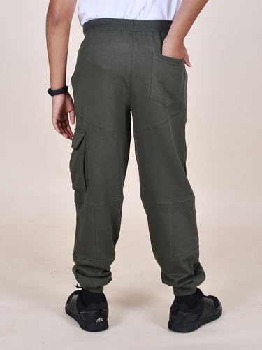 Image of KiddoPanti Boys Solid Fleece Cargo Track Pants | Cotton Poly Fleece Fabric | Ankle Length Jogger | 2 Cargo Pocket,1 Side Pocket | Elastic Waist & Drawcord | Jogger Track Pants