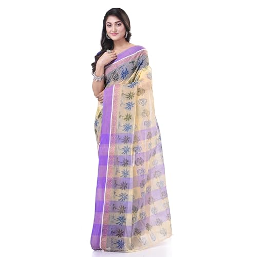 Image of dB DESH BIDESH Women`s Bengal Tant Tree Print Design Pure Handloom Cotton Saree Without Blouse Piece