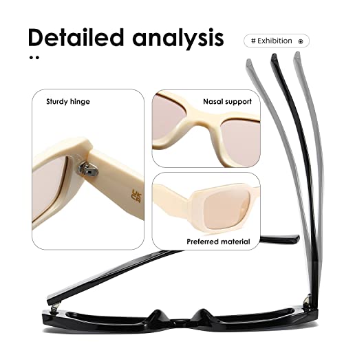 Kimorn Rectangle Sunglasses For Women Men Trendy Retro Trendy Sun Glasses 90’S Vintage Square Frame K1307 (Black+Off-White Frame Grey Lens) #TOP5