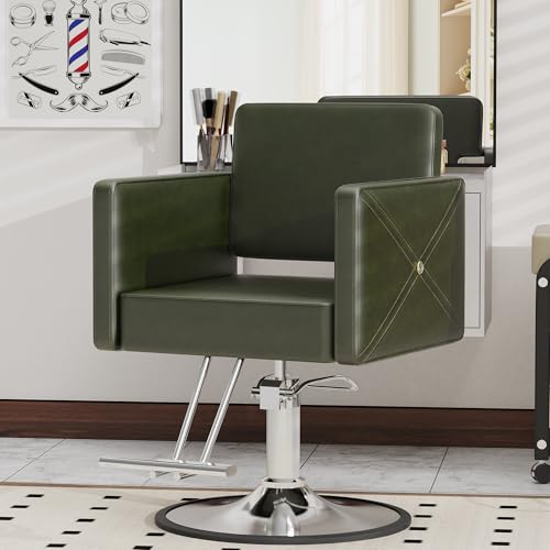 Image of LOUVIXA Barber Chairs for Hair Stylist, Height Adjustable Hydraulic Salon Chair, 360 Degrees Rotation, Multi-Function Shampoo Chair for Salon Home Barbershop (Green)