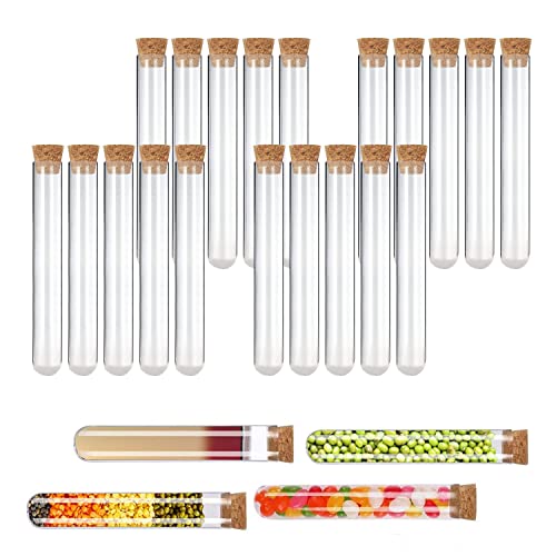 20 Stück Reagenzgläser, Reagenzgläser mit Korken Reagenzgläsern Glas Ascheflaschen Transparent 16 x 100 mm, Reagenzglasgefäße für Hochzeiten, Blumen, Badesalzbonbons, Labortisch, Hauptdekoration Cover