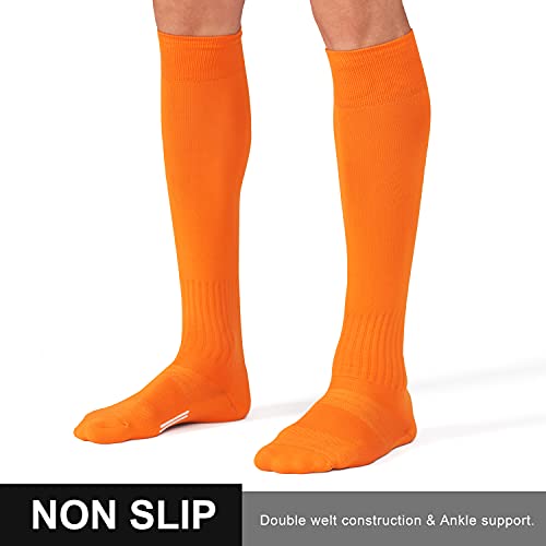 Fitrell 2/3 Pack Soccer Socks For Youth Kids Adult Baseball Softball Football Socks For Men Women Boys Girls,Orange,Small thumb #3
