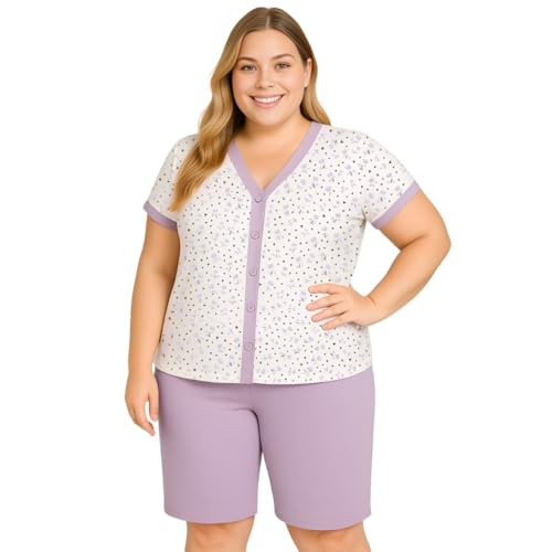Pescador Plus Size Blusa Botões Maternidade Gestante (Lilás, G1)