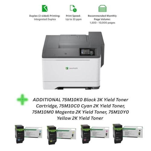 Image of LEXMARK CS531dw Color Laser Wireless Printer (50M0020), Bundle with 75M10K0 Black 3K Yield Toner, 75M10C0 Cyan 2K Yield Toner, 75M10M0 Magenta 2K Yield Toner, 75M10Y0 Yellow 2K Yield Toner