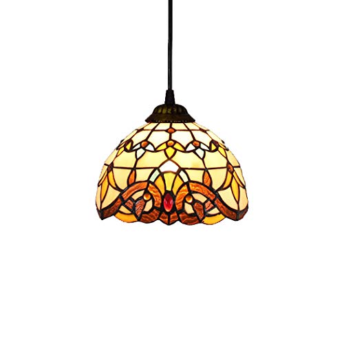 WDCDYQDH Lampada a Sospensione Vintage in Stile Barocco Europeo, con Paralume in Vetro colorato e Ventosa in Ferro battuto, per Soggiorno, corridoio, Studio, E27, 20 cm.