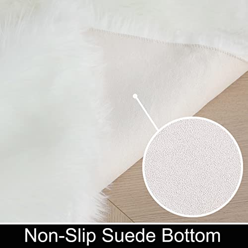 HARESLE Soft Rug,Fluffy Faux Fur Rug,Large Sheepskin Rugs for Living Room,Washable Non-Slip Rugs,White Bedroom Carpet,Bedside Carpet for Kids Room,Soft Bedroom Carpets(White,120x160cm) - Image 3